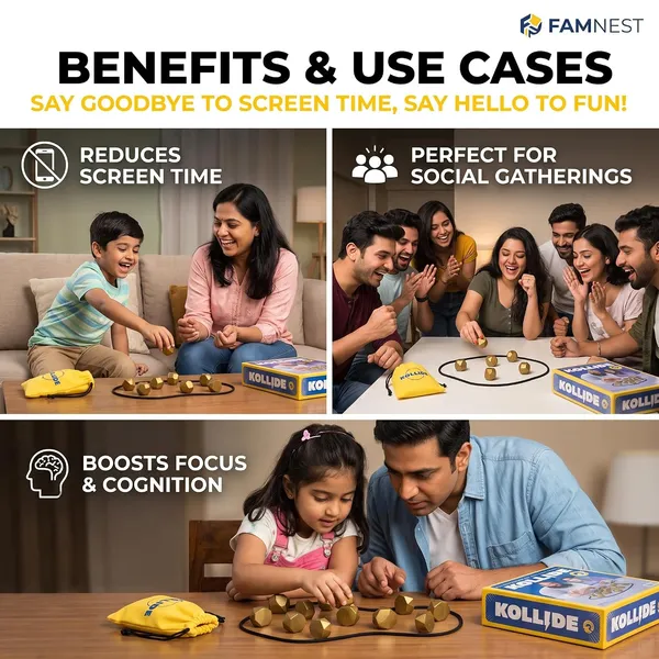 FAMNEST_JOYBOX_Kollide_Magnet_Board_Game_for_Family_&_Party_Nights_|_20_Gold_Polyhedral_Magnets,_Rope_&_Storage_Bag_|_Fast-Paced_Strategy_Game_for_2-4_Players,_Ages_14+