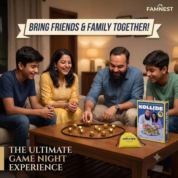 FAMNEST_JOYBOX_Kollide_Magnet_Board_Game_for_Family_&_Party_Nights_|_20_Gold_Polyhedral_Magnets,_Rope_&_Storage_Bag_|_Fast-Paced_Strategy_Game_for_2-4_Players,_Ages_14+