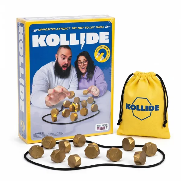 FAMNEST_JOYBOX_Kollide_Magnet_Board_Game_for_Family_&_Party_Nights_|_20_Gold_Polyhedral_Magnets,_Rope_&_Storage_Bag_|_Fast-Paced_Strategy_Game_for_2-4_Players,_Ages_14+