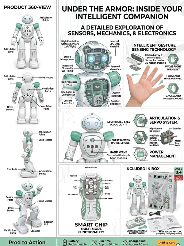 FAMNEST_JOYBOX_Smart_Interactive_Dancing_&_Walking_Robot_Toy_for_Kids_|_Remote_Control_Gesture_Sensing_Electronic_RC_Robot_with_LED_Lights_&_Music_|_Gesture_Control,_Programmable_Actions,_Green