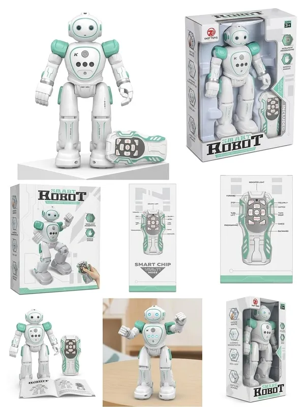 FAMNEST_JOYBOX_Smart_Interactive_Dancing_&_Walking_Robot_Toy_for_Kids_|_Remote_Control_Gesture_Sensing_Electronic_RC_Robot_with_LED_Lights_&_Music_|_Gesture_Control,_Programmable_Actions,_Green