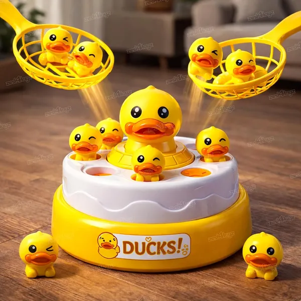 FAMNEST_JOYBOX_Bouncing_Duck_Catch_Game_with_Nets_|_360_Rotating_Interactive_Jumping_Duck_Toy_|_8_Pop_Up_Toys,_Music_Mode,_Board_Game_with_2_Catching_Nets_for_Kids_|_Family_Fun_Educational_Indoor