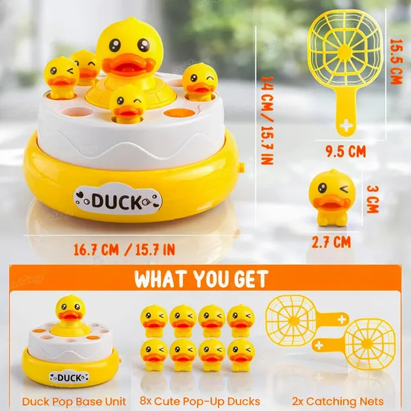 FAMNEST_JOYBOX_Bouncing_Duck_Catch_Game_with_Nets_|_360_Rotating_Interactive_Jumping_Duck_Toy_|_8_Pop_Up_Toys,_Music_Mode,_Board_Game_with_2_Catching_Nets_for_Kids_|_Family_Fun_Educational_Indoor
