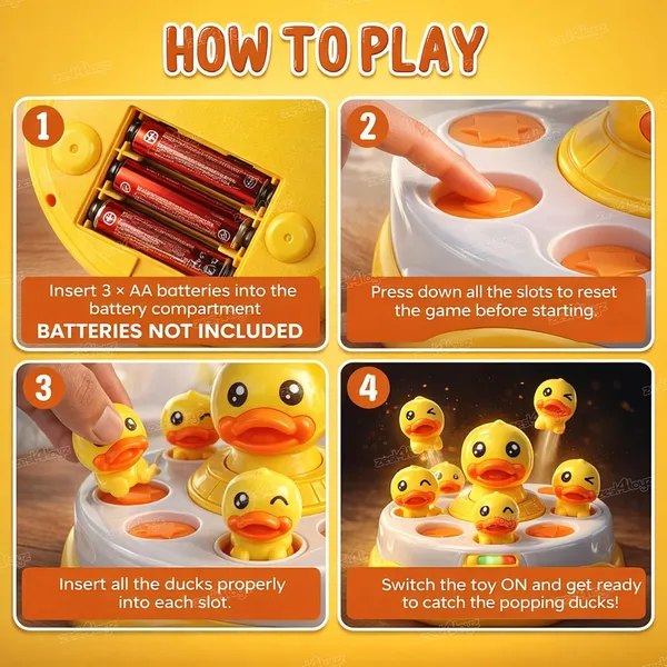 FAMNEST_JOYBOX_Bouncing_Duck_Catch_Game_with_Nets_|_360_Rotating_Interactive_Jumping_Duck_Toy_|_8_Pop_Up_Toys,_Music_Mode,_Board_Game_with_2_Catching_Nets_for_Kids_|_Family_Fun_Educational_Indoor
