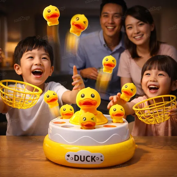 FAMNEST_JOYBOX_Bouncing_Duck_Catch_Game_with_Nets_|_360_Rotating_Interactive_Jumping_Duck_Toy_|_8_Pop_Up_Toys,_Music_Mode,_Board_Game_with_2_Catching_Nets_for_Kids_|_Family_Fun_Educational_Indoor