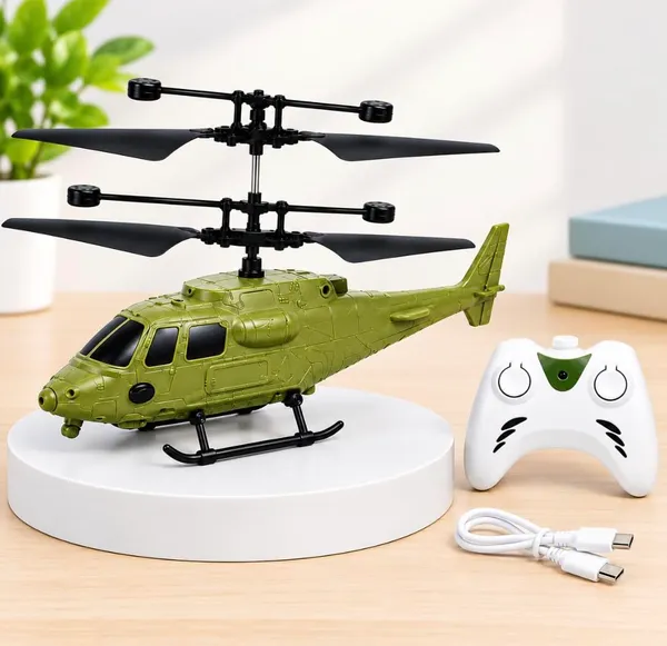 FAMNEST_JOYBOX_Remote_Control_Plastic_Helicopter_Toy_for_Kids_|_Gravity_Sensor_Battery_Chargable_Toy_Helicopter_|_USB_Charging_Infrared_Induction_Flight_|_Pack_of_1_(Army_Green)