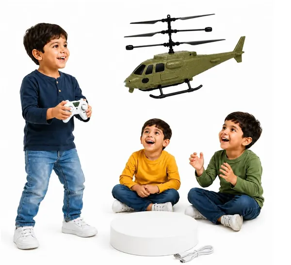 FAMNEST_JOYBOX_Remote_Control_Plastic_Helicopter_Toy_for_Kids_|_Gravity_Sensor_Battery_Chargable_Toy_Helicopter_|_USB_Charging_Infrared_Induction_Flight_|_Pack_of_1_(Army_Green)
