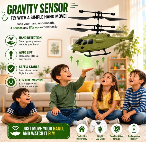 FAMNEST_JOYBOX_Remote_Control_Plastic_Helicopter_Toy_for_Kids_|_Gravity_Sensor_Battery_Chargable_Toy_Helicopter_|_USB_Charging_Infrared_Induction_Flight_|_Pack_of_1_(Army_Green)