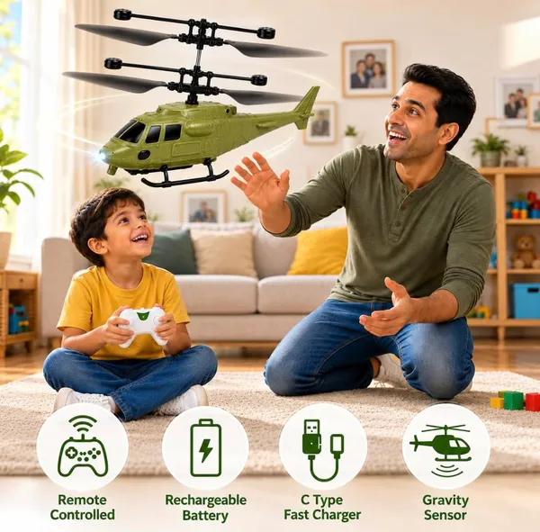 FAMNEST_JOYBOX_Remote_Control_Plastic_Helicopter_Toy_for_Kids_|_Gravity_Sensor_Battery_Chargable_Toy_Helicopter_|_USB_Charging_Infrared_Induction_Flight_|_Pack_of_1_(Army_Green)