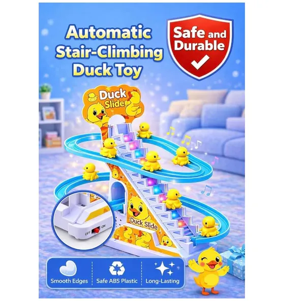 Famnest_Joybox_Automatic_Stair_Climbing_Duck_Slide_Toy_with_Music_&_LED_Lights,_Electric_Roller_Coaster_Track_Set_for_Toddlers_&_Kids,_Boys_Girls_Birthday_Gift