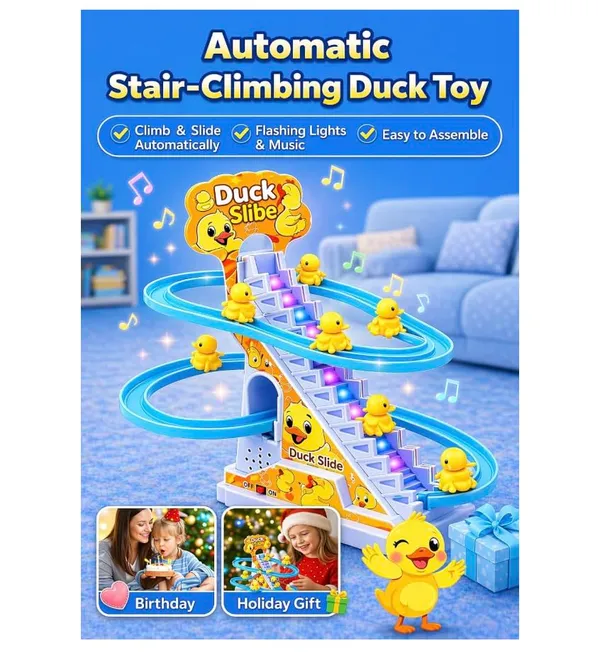 Famnest_Joybox_Automatic_Stair_Climbing_Duck_Slide_Toy_with_Music_&_LED_Lights,_Electric_Roller_Coaster_Track_Set_for_Toddlers_&_Kids,_Boys_Girls_Birthday_Gift