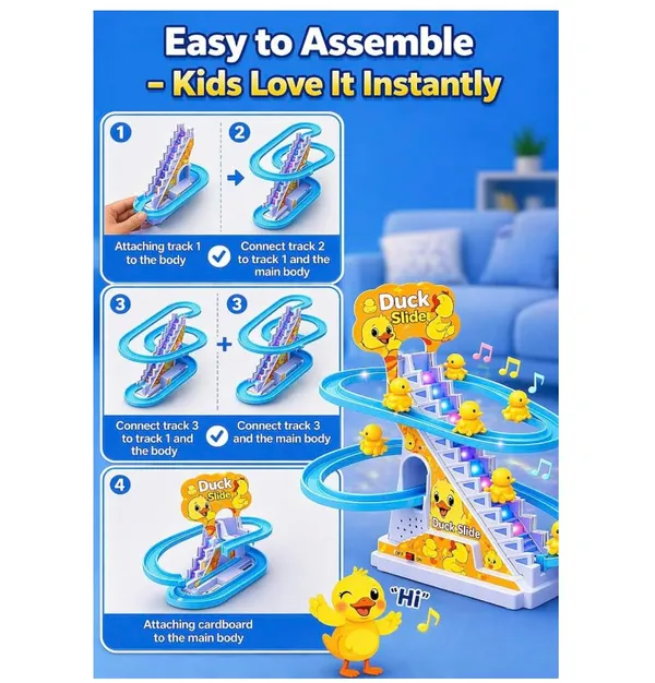 Famnest_Joybox_Automatic_Stair_Climbing_Duck_Slide_Toy_with_Music_&_LED_Lights,_Electric_Roller_Coaster_Track_Set_for_Toddlers_&_Kids,_Boys_Girls_Birthday_Gift