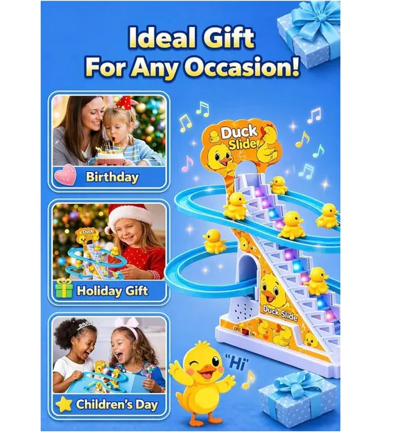 Famnest_Joybox_Automatic_Stair_Climbing_Duck_Slide_Toy_with_Music_&_LED_Lights,_Electric_Roller_Coaster_Track_Set_for_Toddlers_&_Kids,_Boys_Girls_Birthday_Gift