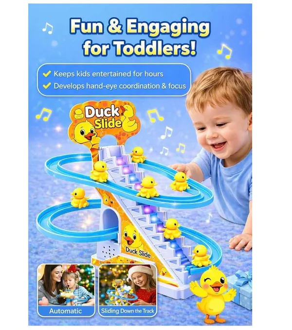 Famnest_Joybox_Automatic_Stair_Climbing_Duck_Slide_Toy_with_Music_&_LED_Lights,_Electric_Roller_Coaster_Track_Set_for_Toddlers_&_Kids,_Boys_Girls_Birthday_Gift