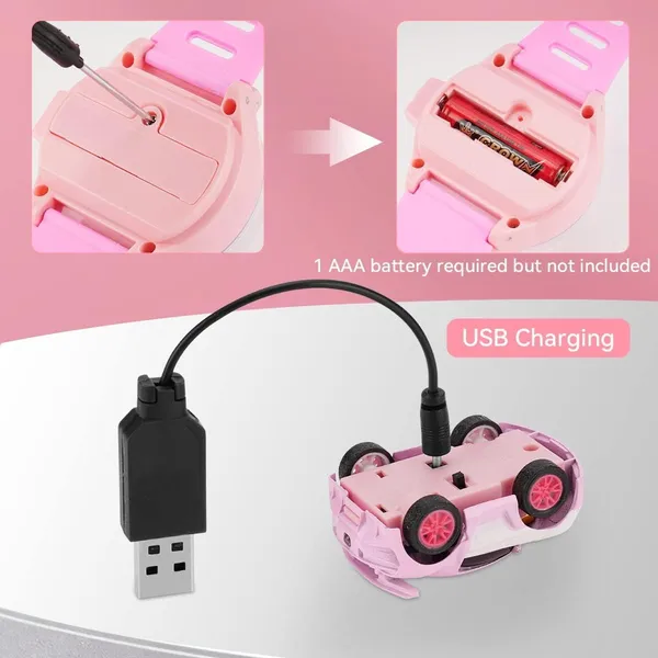 FAMNEST_JOYBOX_Mini_Remote_Control_Car_Watch_Toy_2.4GHz_RC_Wrist_Racing_Car_(Pink)_with_Dustproof_Cover_USB_Charging_Interactive_Gift_for_Boys_Girls_Kids
