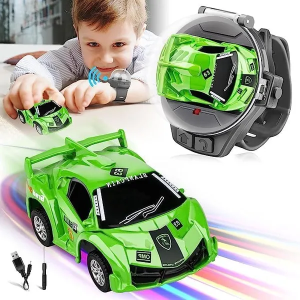 FAMNEST_JOYBOX_Mini_Remote_Control_Car_Watch_Toys_2.4GHz_RC_Wrist_Racing_Car_(Green)_with_Dustproof_Cover_USB_Charging_Interactive_Gift_for_Boys_Girls_Kids