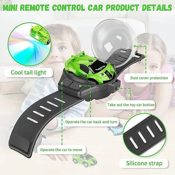 FAMNEST_JOYBOX_Mini_Remote_Control_Car_Watch_Toys_2.4GHz_RC_Wrist_Racing_Car_(Green)_with_Dustproof_Cover_USB_Charging_Interactive_Gift_for_Boys_Girls_Kids