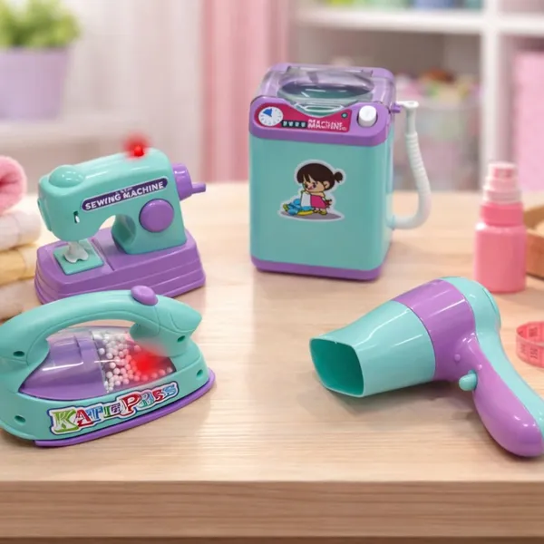 FAMNEST_JOYBOX_Pretend_Play_4-in-1_Household_Toy_Set_Mini_Washing_Machine_Hair_Dryer_Sewing_Machine_Iron_Battery_Operated_Role_Play_Kids_Boys_Girls_3+