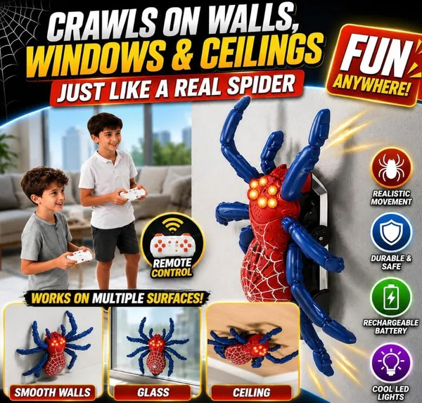 FAMNEST_JOYBOX_Wall_Climbing_Spider_Toy_with_Remote_Control_|_Rechargeable_RC_Creepy_Crawler_with_Glowing_LED_Eyes_|_Multicolor_Prank_Toy_for_Kids,_Boys_&_Girls_Ages_3+