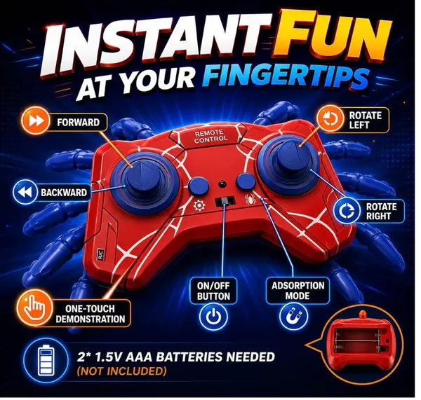 FAMNEST_JOYBOX_Wall_Climbing_Spider_Toy_with_Remote_Control_|_Rechargeable_RC_Creepy_Crawler_with_Glowing_LED_Eyes_|_Multicolor_Prank_Toy_for_Kids,_Boys_&_Girls_Ages_3+