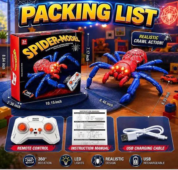 FAMNEST_JOYBOX_Wall_Climbing_Spider_Toy_with_Remote_Control_|_Rechargeable_RC_Creepy_Crawler_with_Glowing_LED_Eyes_|_Multicolor_Prank_Toy_for_Kids,_Boys_&_Girls_Ages_3+