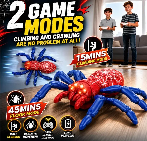 FAMNEST_JOYBOX_Wall_Climbing_Spider_Toy_with_Remote_Control_|_Rechargeable_RC_Creepy_Crawler_with_Glowing_LED_Eyes_|_Multicolor_Prank_Toy_for_Kids,_Boys_&_Girls_Ages_3+