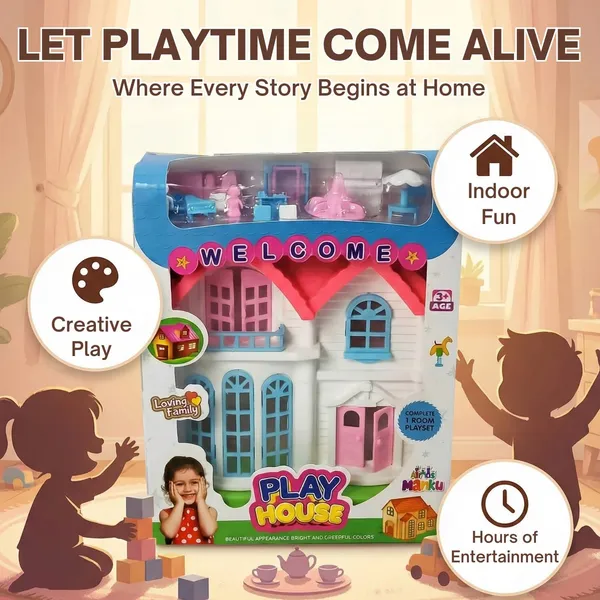 FAMNEST_JOYBOX_Dollhouse_Playset_for_Kids_|_Miniature_Dream_Home_Toy_with_Furniture_and_Accessories_|_Pretend_Play_Doll_House_for_Girls_and_Toddlers_Age_3+,_(Pink_&_White)