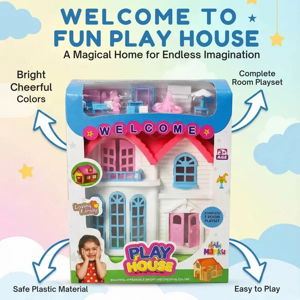 FAMNEST_JOYBOX_Dollhouse_Playset_for_Kids_|_Miniature_Dream_Home_Toy_with_Furniture_and_Accessories_|_Pretend_Play_Doll_House_for_Girls_and_Toddlers_Age_3+,_(Pink_&_White)