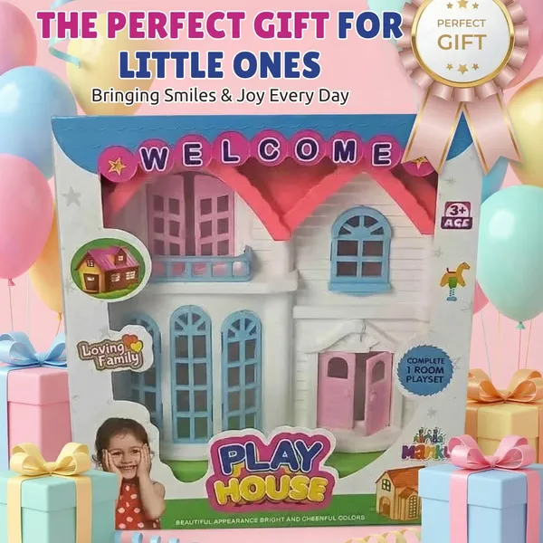 FAMNEST_JOYBOX_Dollhouse_Playset_for_Kids_|_Miniature_Dream_Home_Toy_with_Furniture_and_Accessories_|_Pretend_Play_Doll_House_for_Girls_and_Toddlers_Age_3+,_(Pink_&_White)