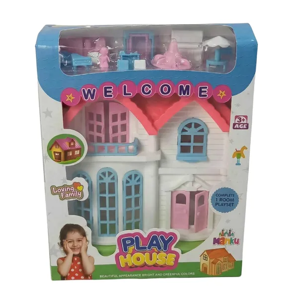 FAMNEST_JOYBOX_Dollhouse_Playset_for_Kids_|_Miniature_Dream_Home_Toy_with_Furniture_and_Accessories_|_Pretend_Play_Doll_House_for_Girls_and_Toddlers_Age_3+,_(Pink_&_White)