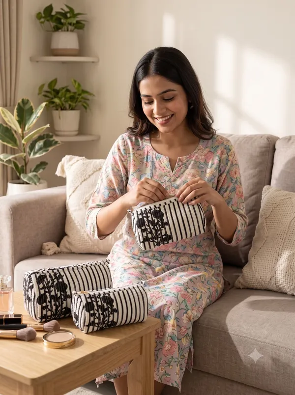Black_&_White_Cotton_Striped_Print_Cosmetic_Pouch_Set_For_Women