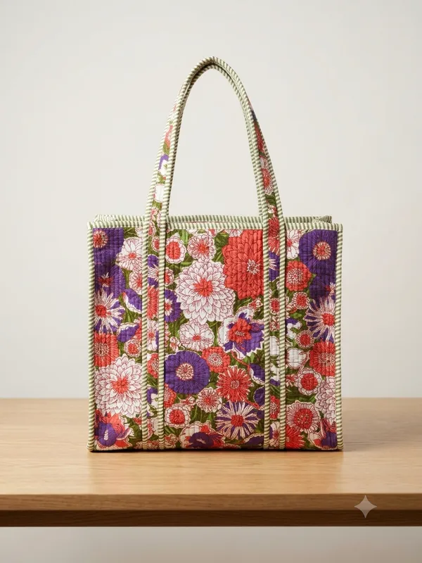Multicolour_Quilted_Cotton_Floral_Print_Tote_Bag_For_Women