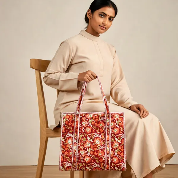 Red_Quilted_Cotton_Floral_Print_Tote_Bag_For_Women