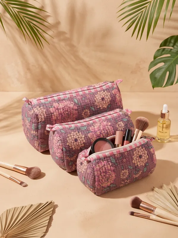 Pink_Cotton_Floral_Print_Makeup_Pouch_Set_For_Women