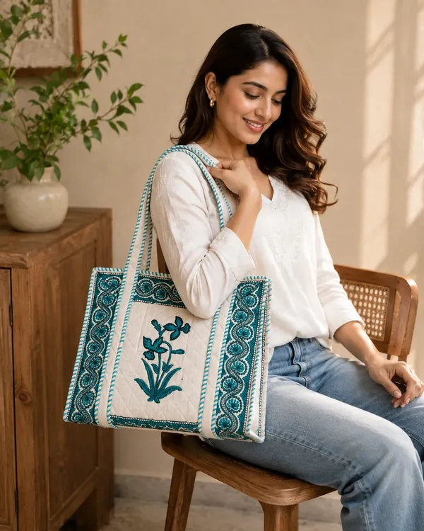 Cream_Quilted_Cotton_Floral_Embroidered_Tote_Bag_For_Women