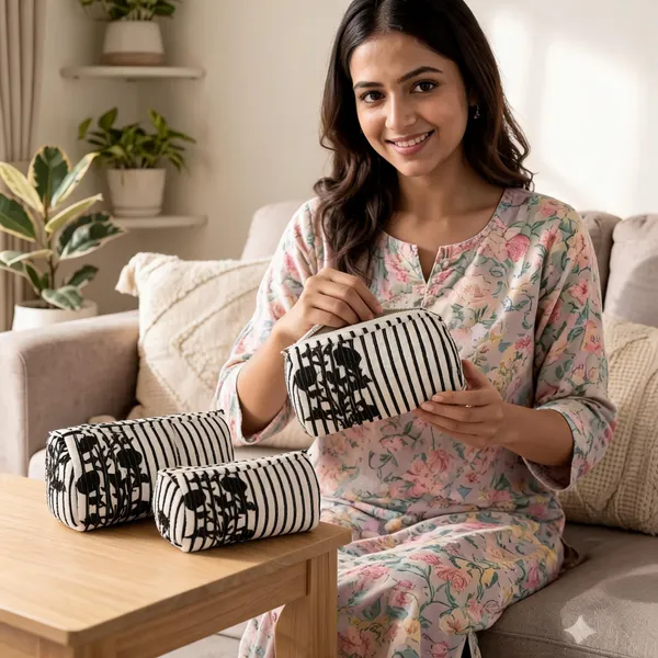 Black_&_White_Cotton_Striped_Print_Cosmetic_Pouch_Set_For_Women
