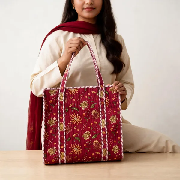 Maroon_Quilted_Cotton_Floral_Print_Tote_Bag_For_Women