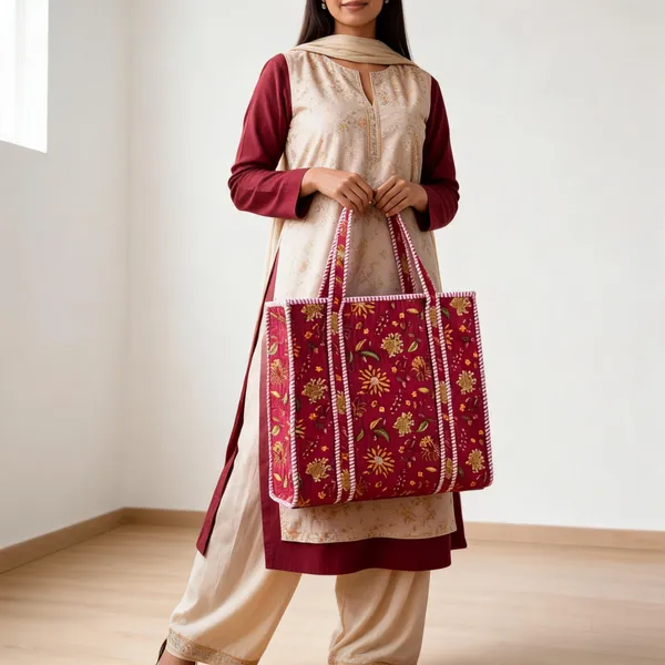 Maroon_Quilted_Cotton_Floral_Print_Tote_Bag_For_Women