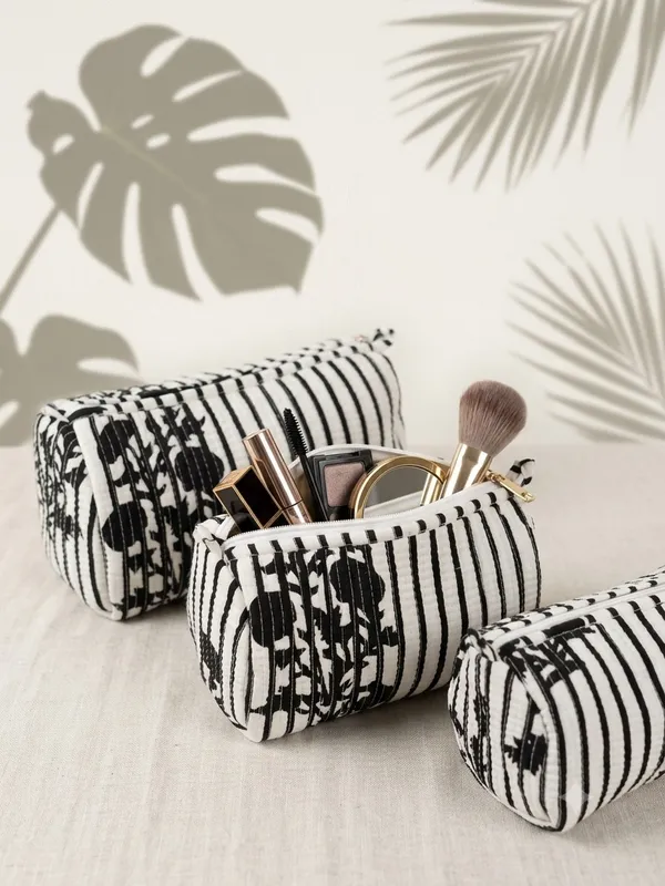 Black_&_White_Cotton_Striped_Print_Cosmetic_Pouch_Set_For_Women