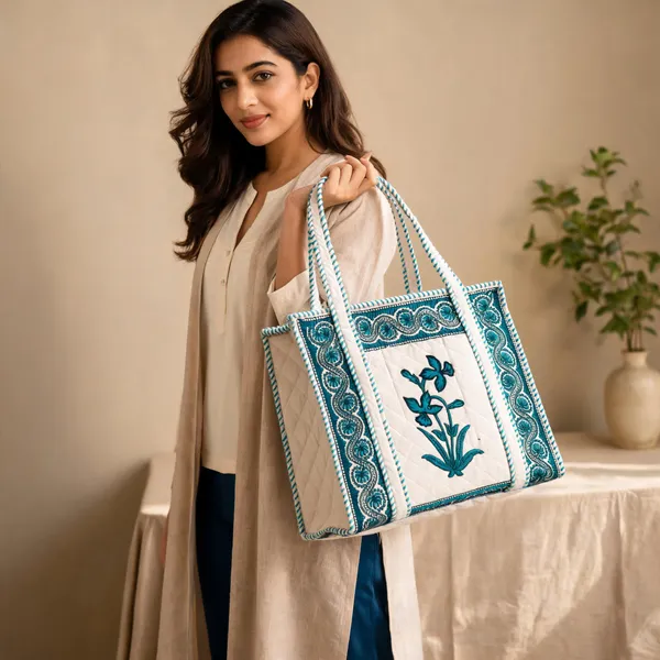Cream_Quilted_Cotton_Floral_Embroidered_Tote_Bag_For_Women