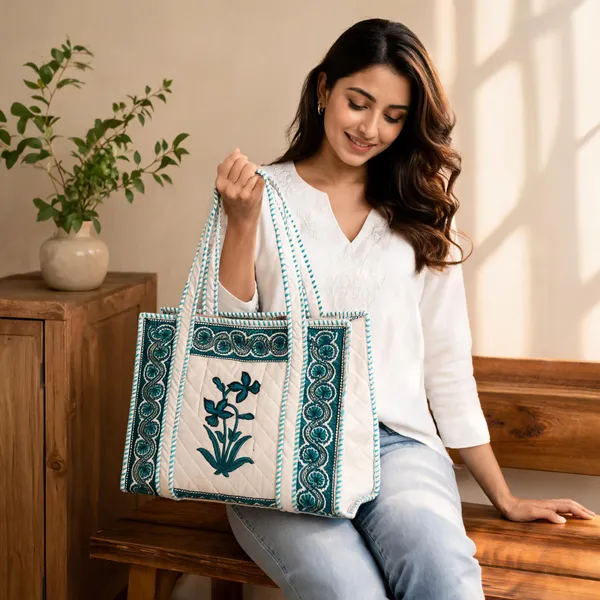 Cream_Quilted_Cotton_Floral_Embroidered_Tote_Bag_For_Women