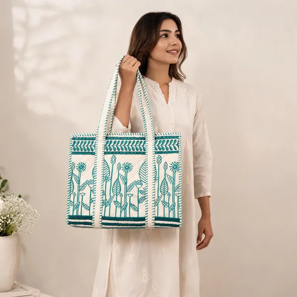 White_Quilted_Cotton_Botanical_Embroidered_Tote_Bag_For_Women