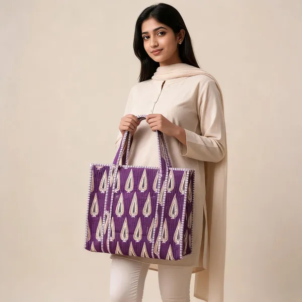 Purple_Quilted_Cotton_Leaf_Print_Tote_Bag_For_Women