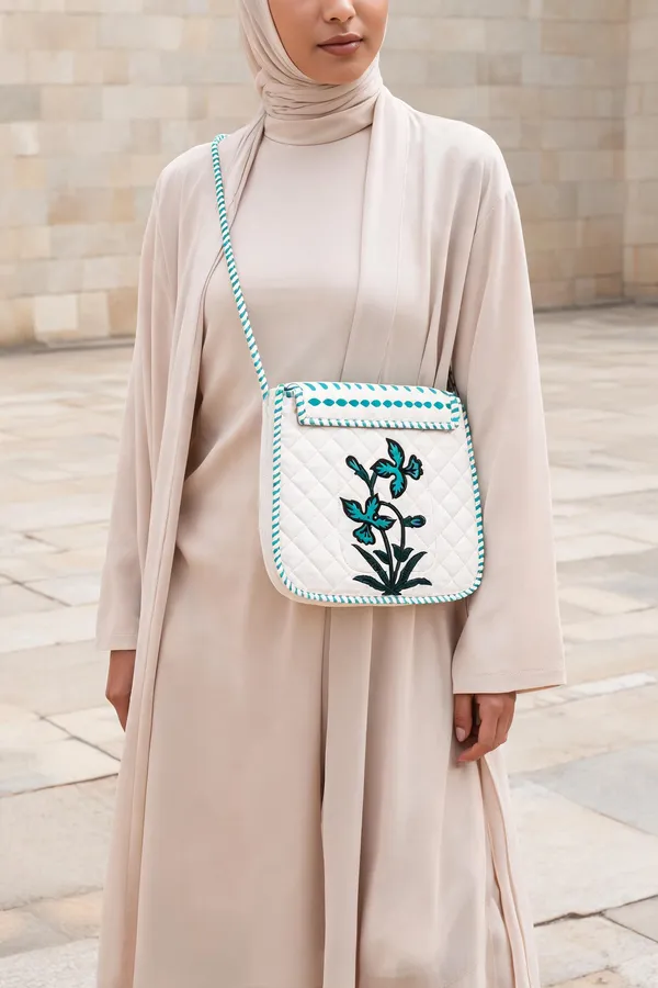 White_Quilted_Cotton_Teal_Floral_Embroidered_Sling_Bag_For_Women