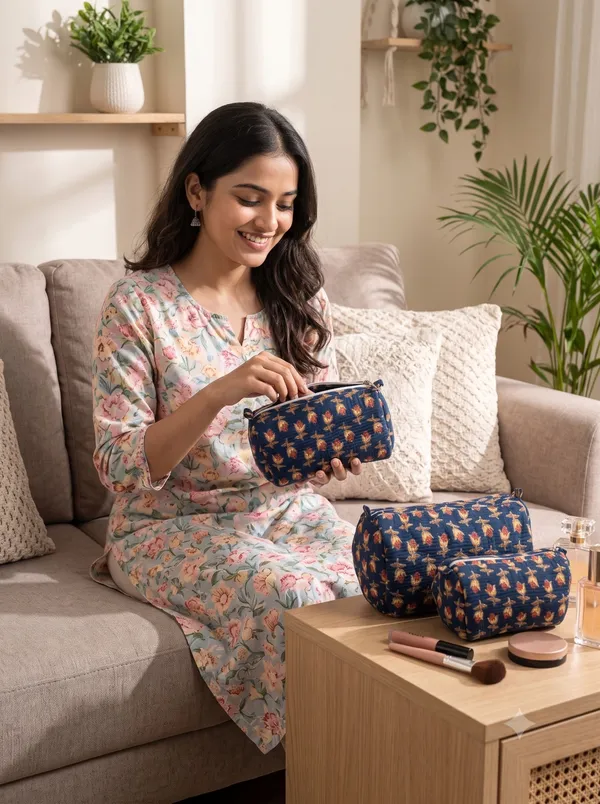 Navy_Blue_Cotton_Floral_Print_Cosmetic_Pouch_Set_For_Women
