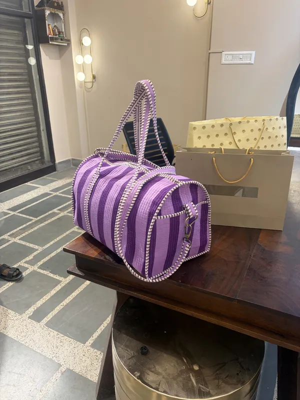 Purple_Woven_Cotton_Striped_Duffle_Bag_For_Women