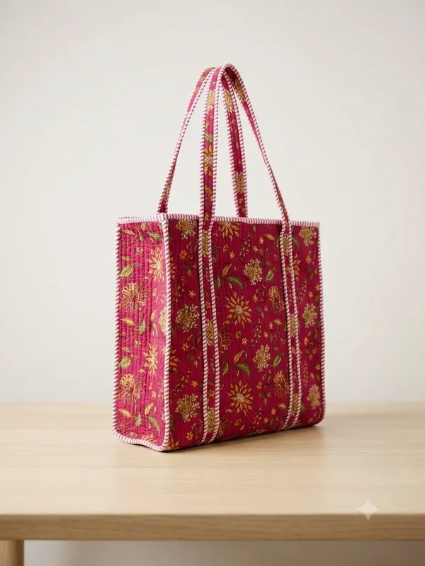 Maroon_Quilted_Cotton_Floral_Print_Tote_Bag_For_Women