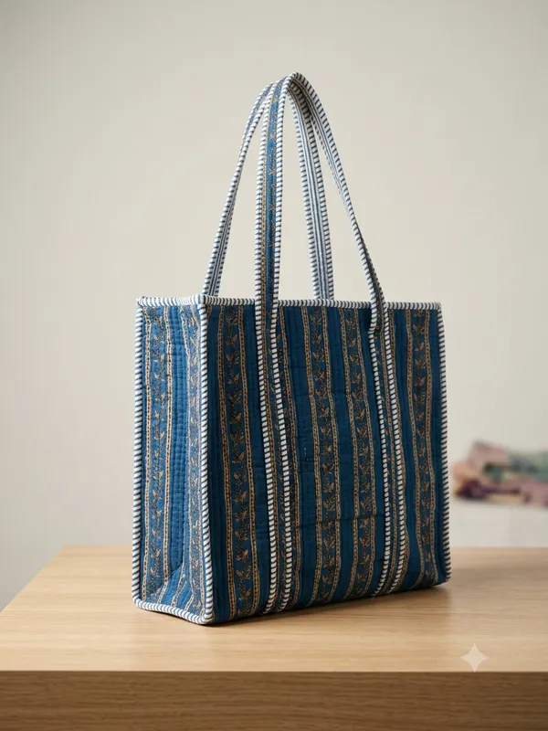 Blue_Quilted_Cotton_Striped_Print_Tote_Bag_For_Women