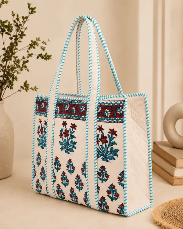 Multicolour_Quilted_Cotton_Floral_Print_Tote_Bag_For_Women