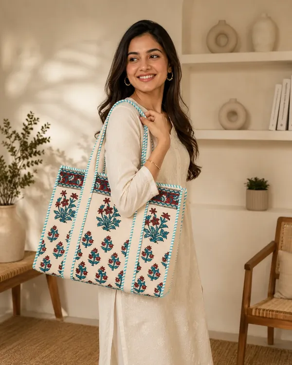Multicolour_Quilted_Cotton_Floral_Print_Tote_Bag_For_Women